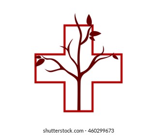 cross positive dead tree leafless plant fall image vector icon