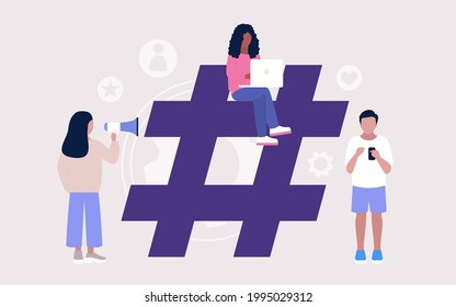 Cross posting concept. SMM and business strategy. Colorful flat vector illustration.
