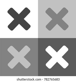 Cross prohibition vector set icon on white-grey-black color.