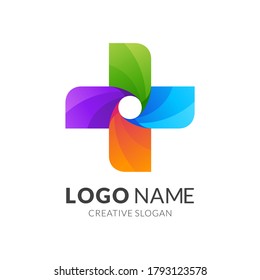 diseño de logotipo cruzado y de hélice, estilo de logotipo 3d moderno en colores vivos degradados