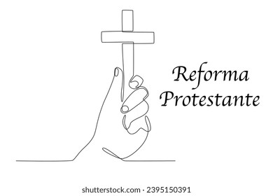 A cross of the protestant symbol. Reforma protestante one-line drawing
