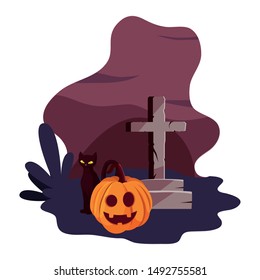 cross pumpkin cat happy halloween celebration design