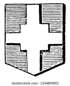 El cuadrilátero cruzado se utiliza como carga en un escudo de armas, dibujo vintage de líneas o ilustración de grabado.