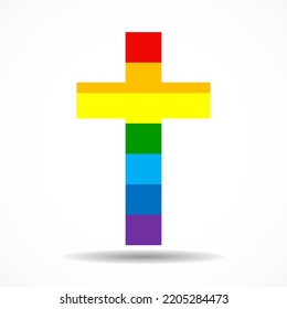 Cross in rainbow flag, symbol LGBT. Vector Illustration