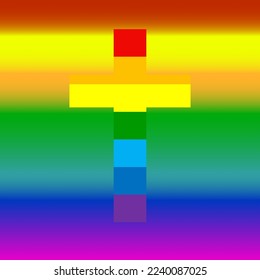 Cross in rainbow flag, symbol LGBT. Vector Illustration