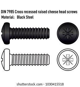 Cross recessed raised cheese head screws from black steel