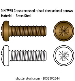 Cross recessed raised cheese head screws from brass steel