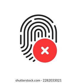 Kreuz in rotem Kreis wie falscher Fingerabdruck-Button. Konzept eines abstrakten Namens für datensichere oder falsche Gadget-Anmeldung. flaches, einfaches Trend-Webelement mit modernem Logo, einzeln auf Weiß