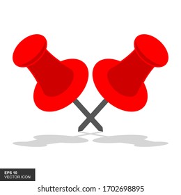 Cross red thrust pin against a white background. Vector illustration.
