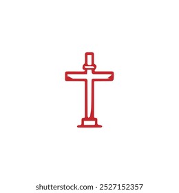 Cross of red and white colors, unusual shape, symbol of Christianity icon.