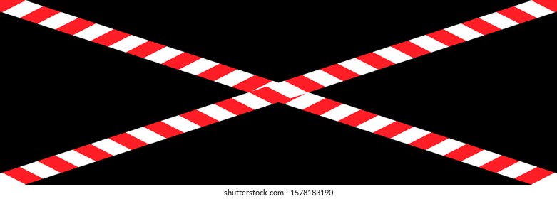 cross red and white controlled area tape on black.