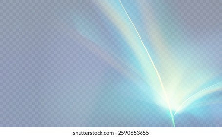 Cross refraction effect. Rainbow glare of light refraction. Vector light effect on transparent background.