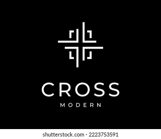 Cross Religion Jesus Christ Faith Crucifix Church Line Modern Simple Frame Border Vector Logo Design