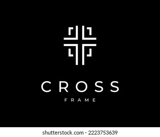 Cross Religion Jesus Christ Faith Crucifix Church Line Modern Simple Frame Border Vector Logo Design