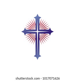 Cross Religious graphic emblem, crucifixion. Heraldic Coat of Arms, vintage vector logo isolated on white background.