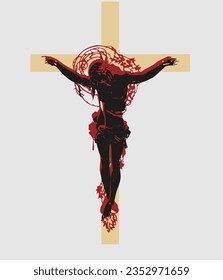The cross, rendered in black, symbolizes sin and the weight of human nature, on which Jesus died for the salvation of all mankind.