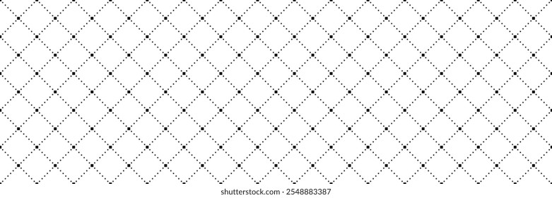 Cross rhombus geometric seamless pattern. Dash diagonal cross line seamless pattern. Diagonal squares background. Squares grid texture. Vector illustration isolated on white background.