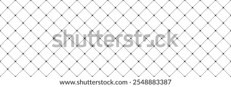 Cross rhombus geometric seamless pattern. Dash diagonal cross line seamless pattern. Diagonal squares background. Squares grid texture. Vector illustration isolated on white background.