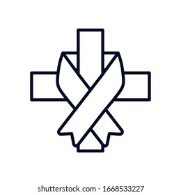 Cross with ribbon line style icon design, Memorial day holiday patriotic freedom celebration independence veteran and patriotism theme Vector illustration