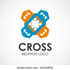 Cross ribbon of relation abstract vector and logo design or template connection business icon of company identity symbol concept