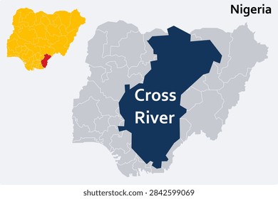 Cross River State Nigeria Map and Flag - Calabar Capital, Obudu Ranch and South-South Region Vector .