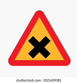 Dibujo de vectores de señalización de tráfico cruzado. gráficos de señalización triangular de carretera de peligro para carretera cruzada.
