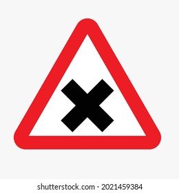 Dibujo de vectores de señalización de tráfico cruzado. gráficos de señalización triangular de carretera de peligro para carretera cruzada.
