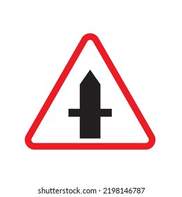 Kreuzen Sie Straßen vor Dreieck Symbol Symbol. Verkehrszeichen, Vektorgrafik-Hintergrund