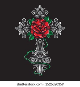 cross and rose ornament