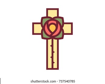 cross with rose and thorns