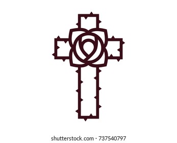 cross with rose and thorns