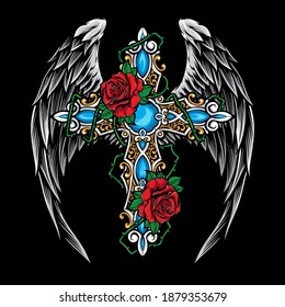 cross and roses vector