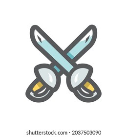Icono de la cruz de Sabers Vector Icono Ilustración de dibujos animados.