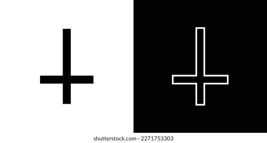 The Cross of Saint Peter or Petrine Cross is an inverted Latin cross traditionally used as a Christian symbol, but in recent times also used as an anti-Christian symbol. Vector isolated on black.