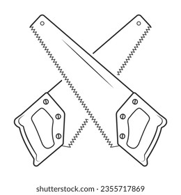 Cruz Saw, contorno cruzado de la vista, vector, contorno de la vista, contorno de hardware, lino de la vista, elementos de trabajo, equipo de trabajo, herramientas de reparación, herramientas de bosque, herramienta Woodcutter, Woodsman, Carpenter