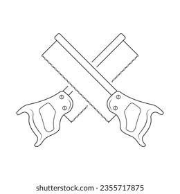 Kreuzsäge, Umrisslinie, Vektorgrafik, Umrissspur, Hardware-Umriss, Die gesägte Linie, Arbeitselemente, Arbeitsmittel, Reparaturwerkzeuge, Forstwerkzeuge, Holzfäller, Holzfäller, Tischlerwerkzeug