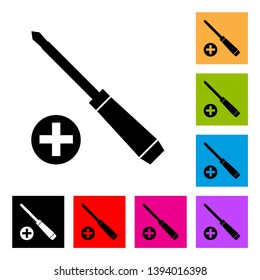 Cross Screwdriver Icon With Different Color Background