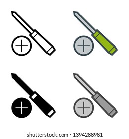 Cross Screwdriver Icon in Different Color and Style