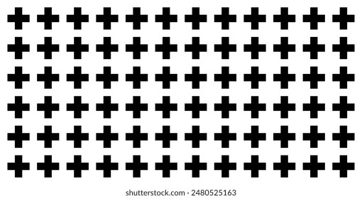 Cross seamless background. Black and white abstract pattern. Plus sign.