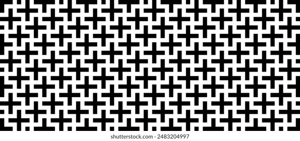 Cross seamless background. Black and white abstract pattern. Plus sign.