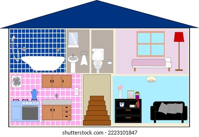 Cross section of a colorful house