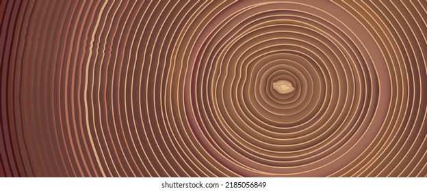 Cross section of a cut wood tree trunk slice with wavy pattern cracks and rings sawed down from the woods