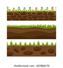 Cross section ground slice isolated grownd piece nature outdoor ecology underground and freestanding render garden natural geologist earth vector illustration.