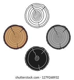 Cross section icon in cartoon style isolated on white background. Sawmill and timber symbol stock vector illustration.