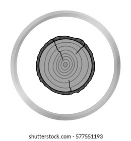 Cross section icon in monochrome style isolated on white background. Sawmill and timber symbol stock vector illustration.