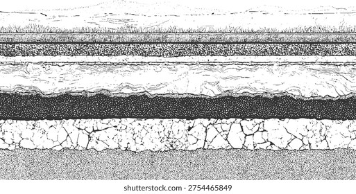 Cross section of layered earth showing soil grass water and rock strata layers