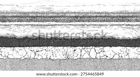 Cross section of layered earth showing soil grass water and rock strata layers