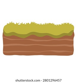 Cross section of soil ground layer with thick moss or grass on top