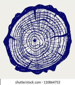 Cross section of tree stump. Doodle style