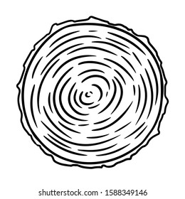 Cross section of tree stump. Wooden cut section doodle. Cartoon comic style illustration of wood. Media highlights graphic icon